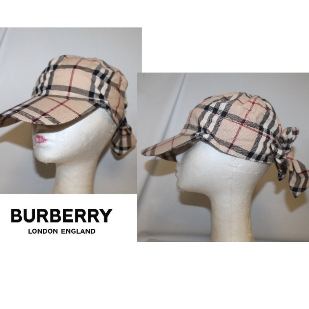 Authentic New Burberry Check Rare Tie Back Cap Hat